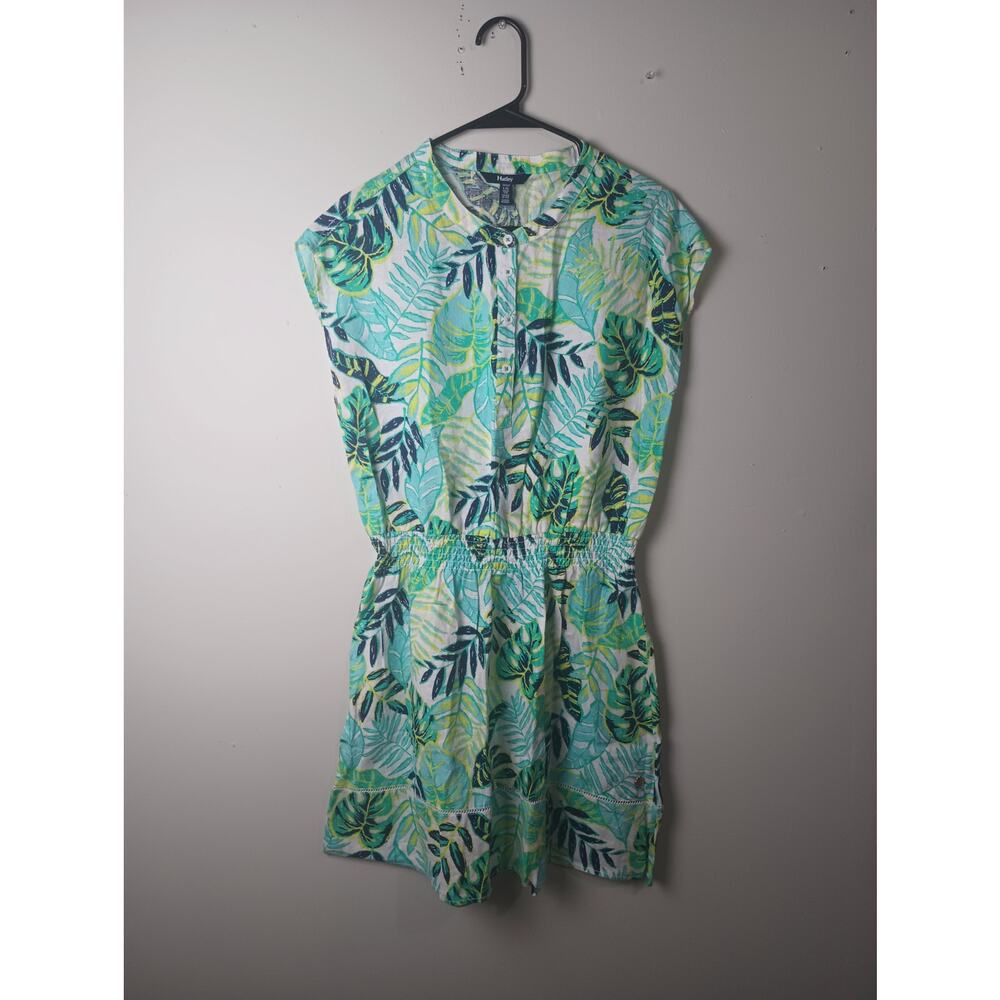 Hatley Abbey Linen Palm Tree Dress Cap Sleeve Elastic Large Vacation Tropical‎